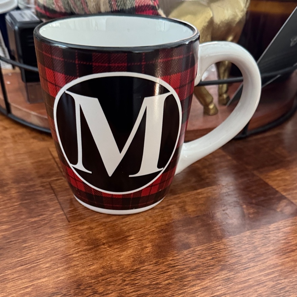 Classic Plaid Monogram Mug - Black and Red